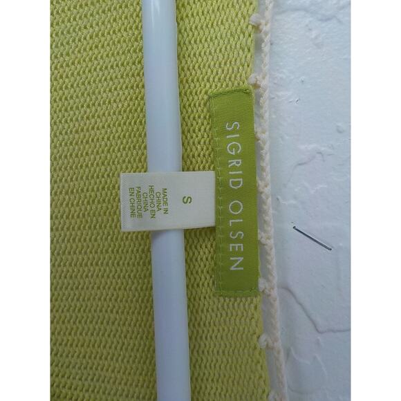 Sigrid Olsen Green Silk Knit V-Neck Sweater Crochet n Ribbon Accent Women Small - Picture 10 of 12